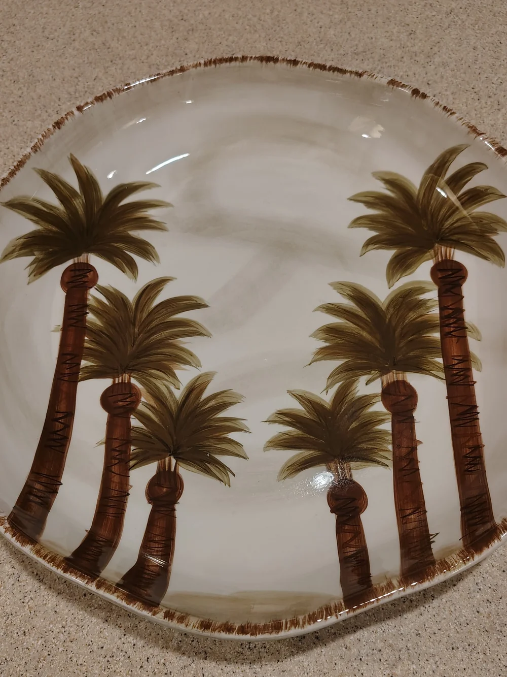 Tropical Palm Tree Ceramic Serving Bowl - Brown & Green 14 Inches Fiji